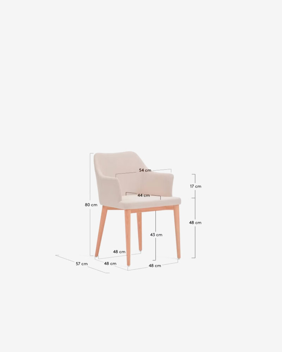 Silla Croft de chenilla y patas de madera maciza de fresno beige