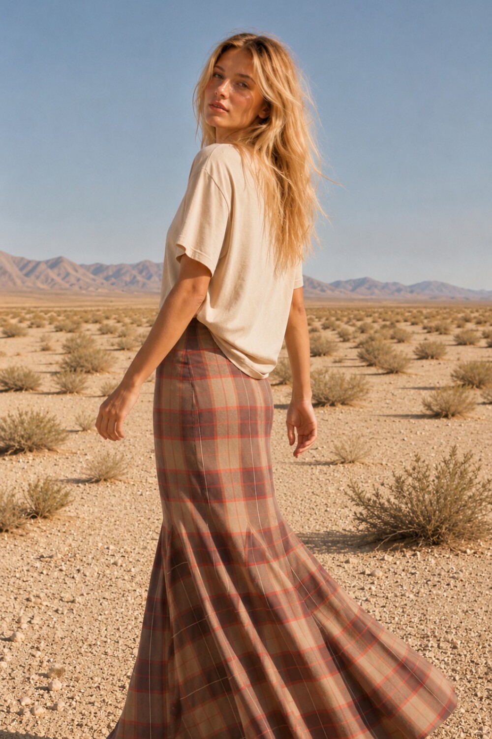 Long Scottish Skirt Beige / Naranja