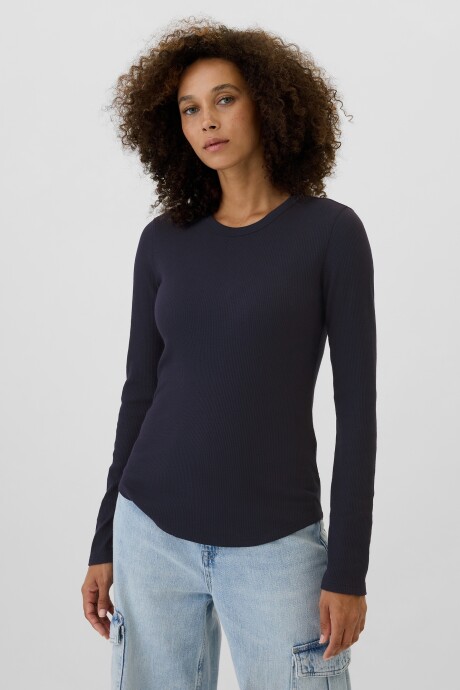Remera Waffle Cuello Redondo Mujer Navy Uniform