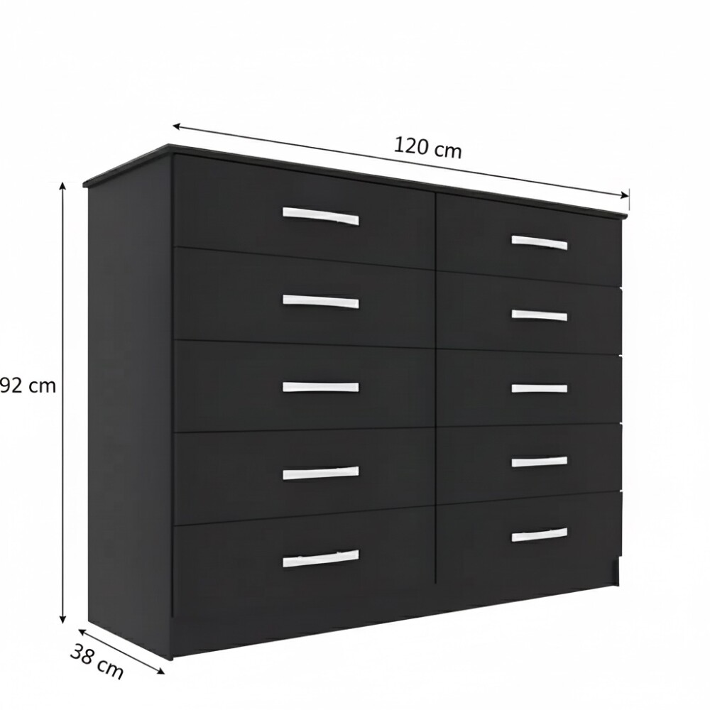 CÓMODA CAJONERA GUARDARROPA 10 CAJONES NEGRO