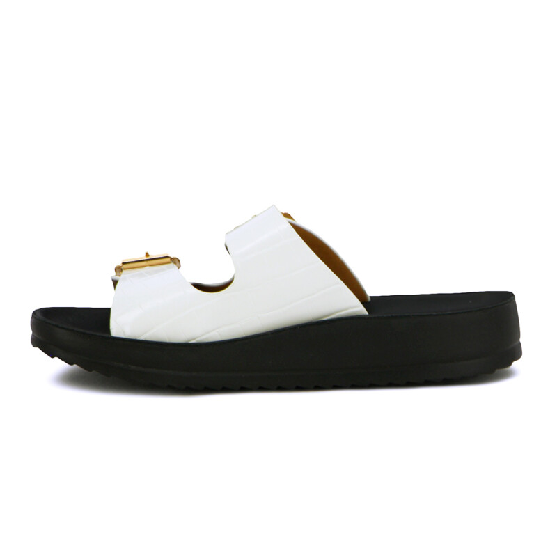 Sandalias Mujer Darkness Dos Tiras Con Hebilla Blanco