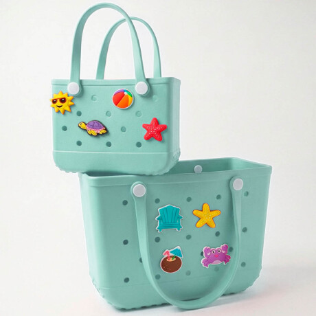 Set X2 Bolsos Carteras Compras Playera Goma +20 Pines Verde