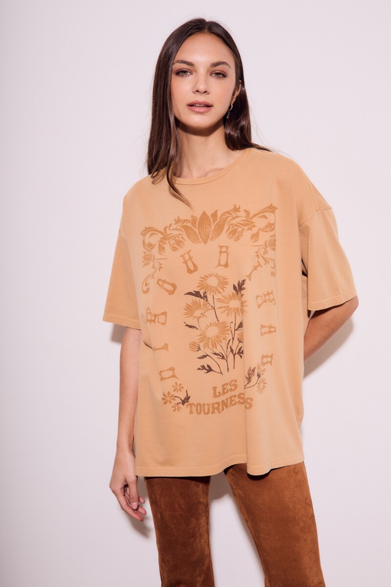 Remera Lavada Print Bisou Mocha