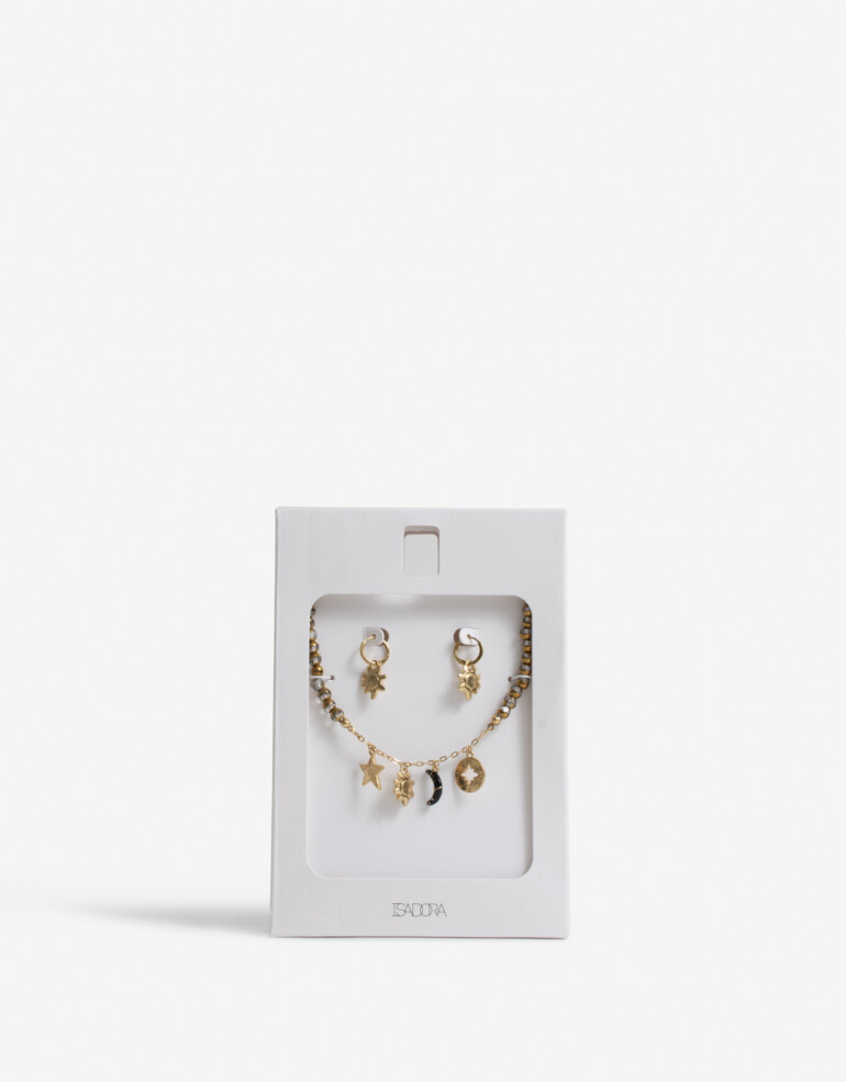 Bijouterie Set Metal Set De Argollas Y Collar Con Dijes Sol - Dorado Oro Amarillo