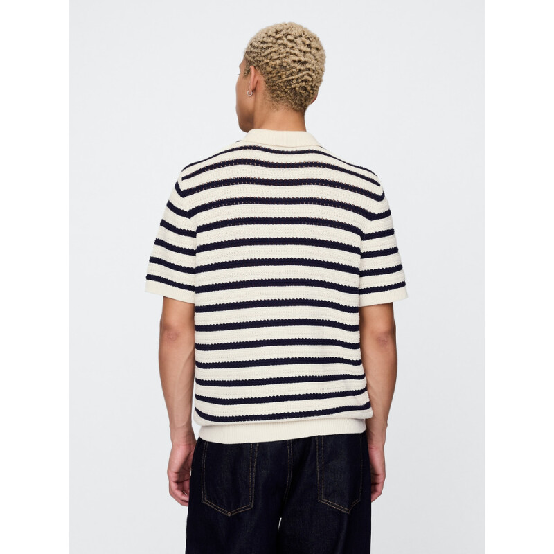 JACQUARD STRIPE POLO WHITE NAVY STRIPE