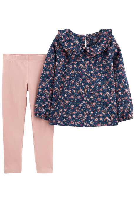 Set dos piezas calza y blusa floral de algodón Sin color