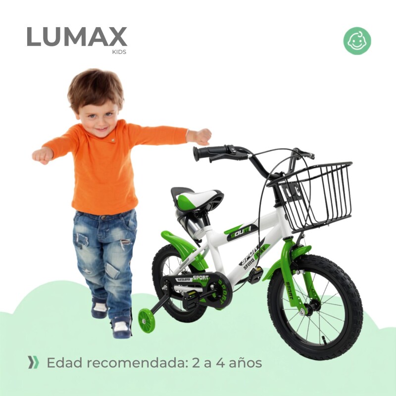 Bicicleta Rodado 12 Con Canasto Y Caramañola Niño Niña Verde