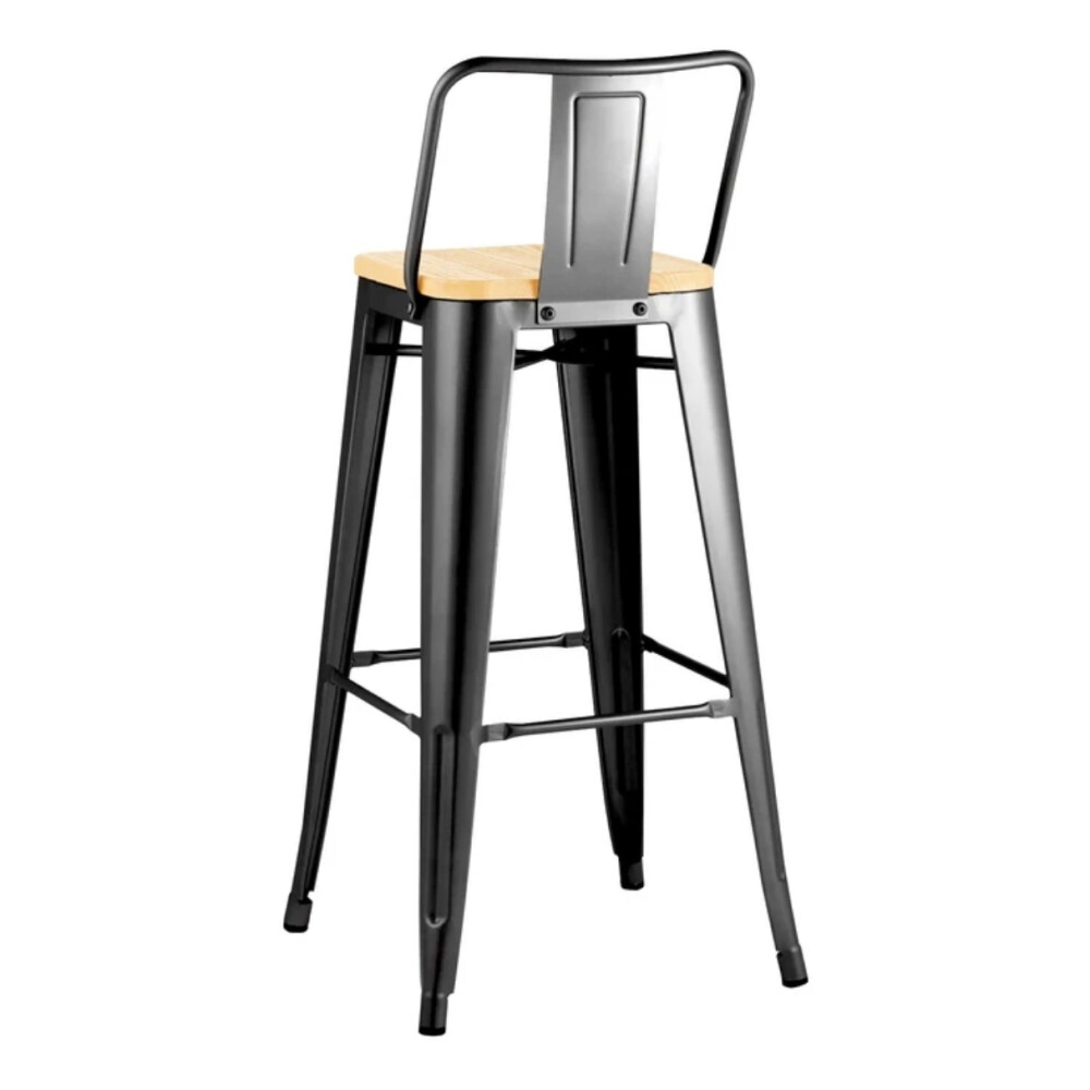 Taburete Con Respaldo Madera - Tolix Negro