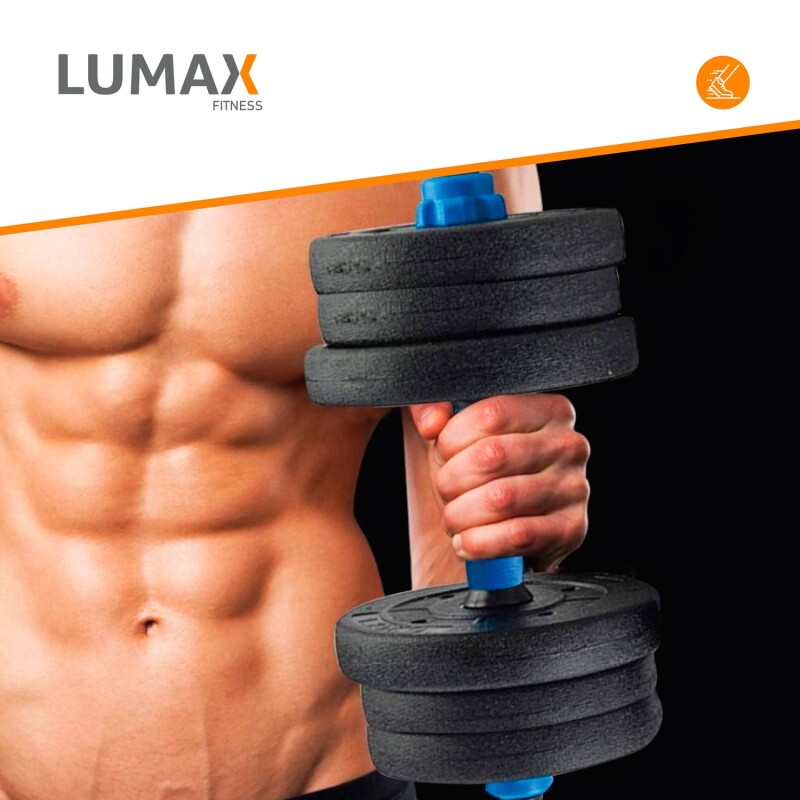Set 2 Mancuernas Lumax Barra 2 En 1 20 Kg Para Entrenamiento En Casa Ajustable Azul