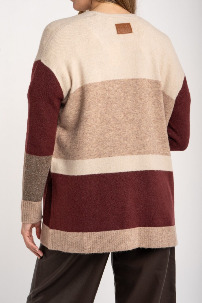 Cardigan Rayado Color Block Mocha
