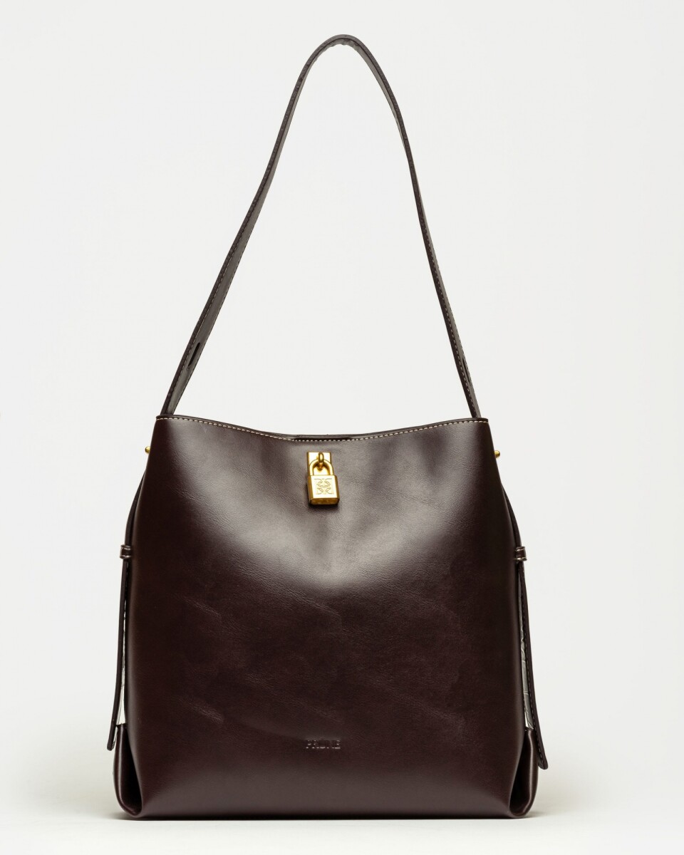 Bolso The Lock en efecto cuero liso - Marron 