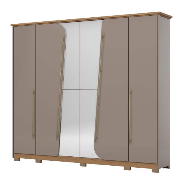 ROPERO DUBAI 6 PUERTAS 6 CAJONES INTERNOS CON ESPEJO GUARDARROPA CLOSET ARMARIO CANELA