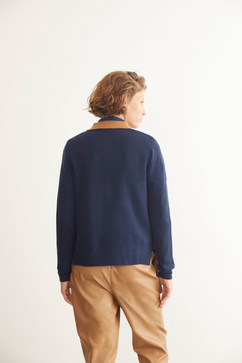 Cardigan con jacquard de paisaje azul marino