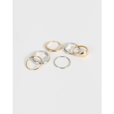 Set De Anillos Chunky Combinacion Bicolor