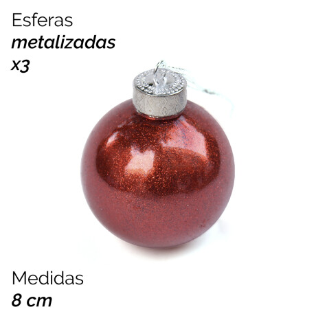Esferas Metalizadas Color Rojo X3 - 8cm Unica
