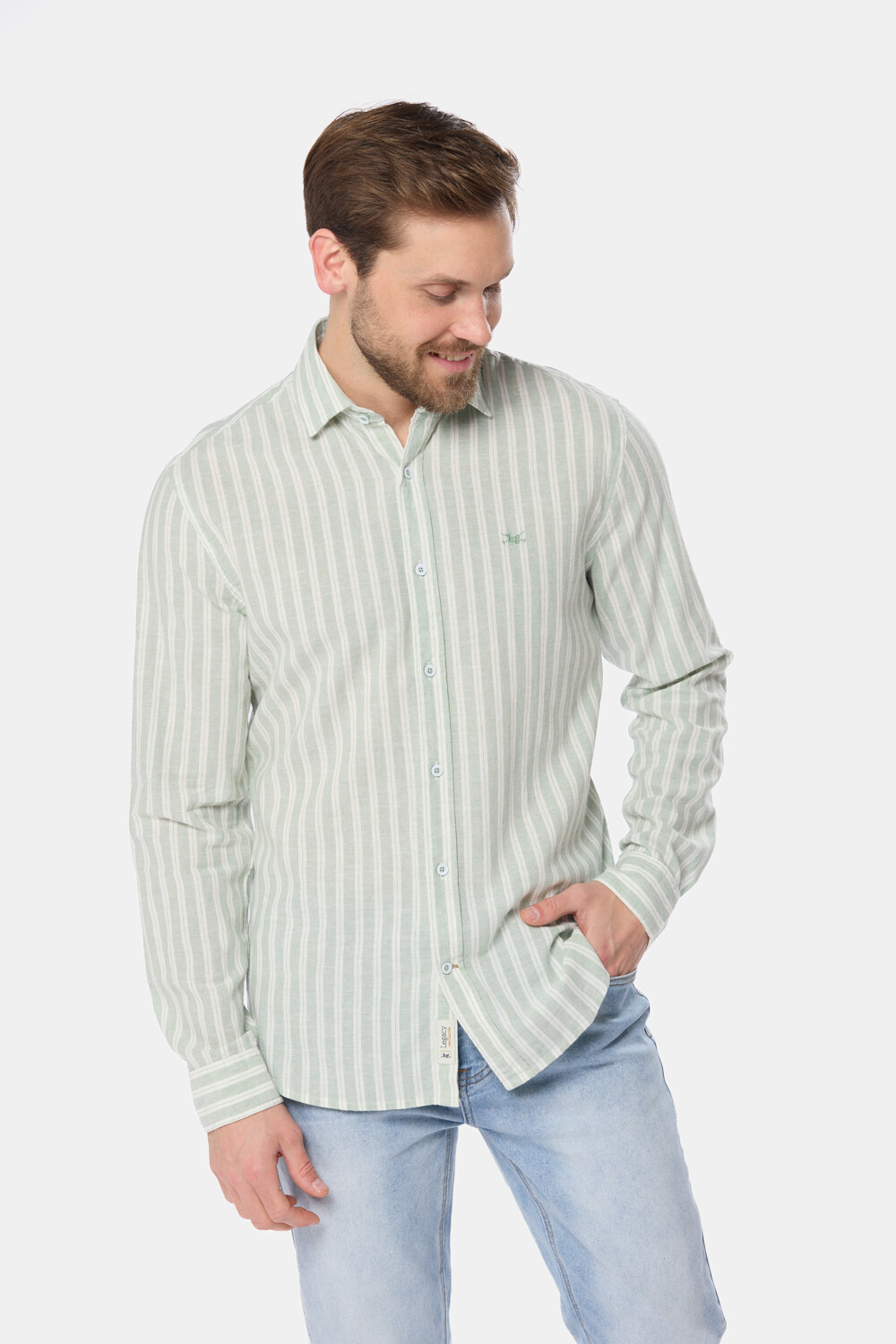 CAMISA RAYADA DE LINO Menta