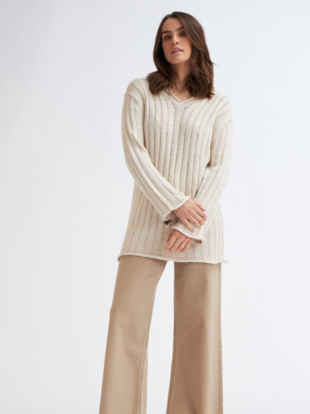 Pantalón de jean ancho Beige