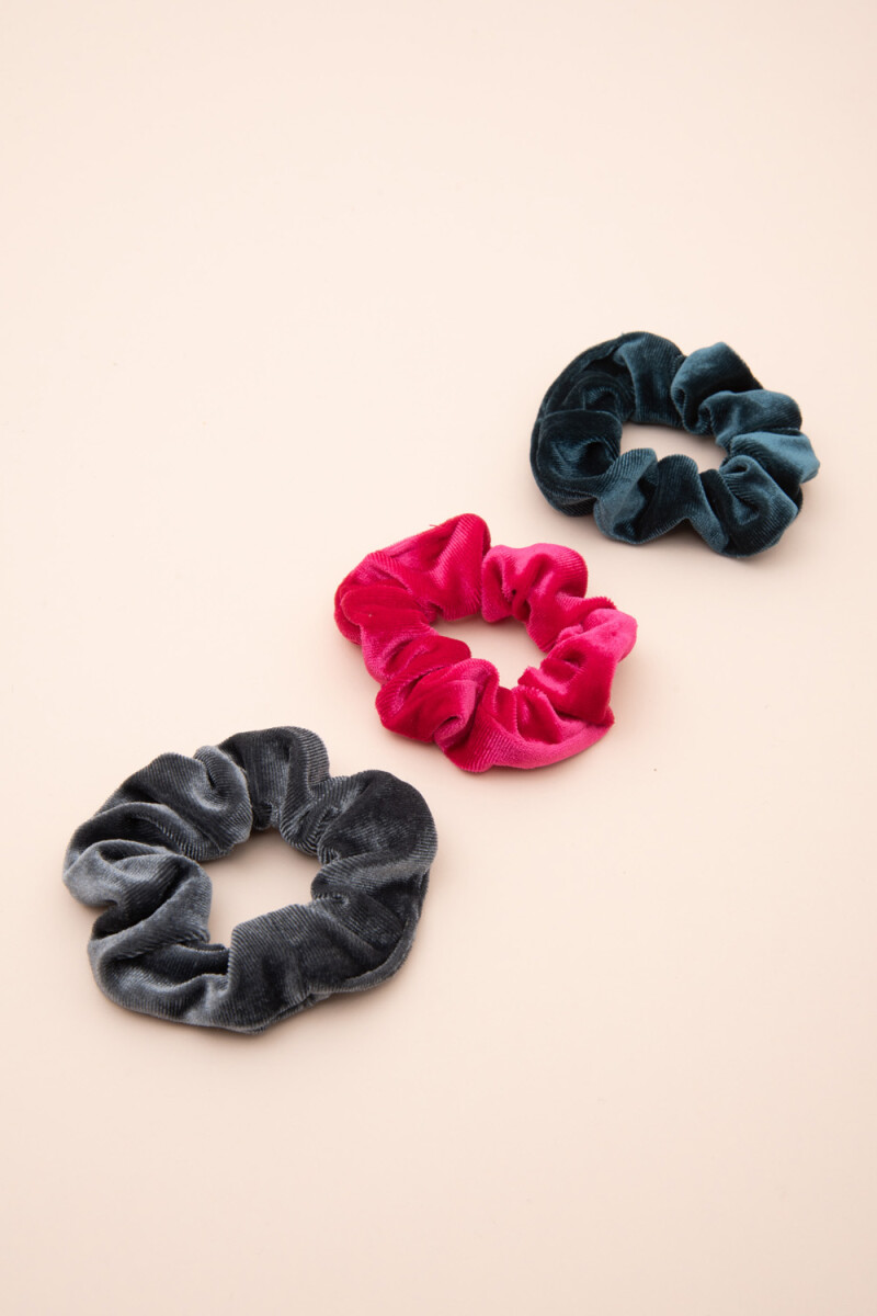 Scrunchies de terciopelo - Verde- Magenta- Gris 