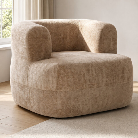 Sillón Puff ComboHome Kumo Redondo Corderito Diseño Premium Marrón 1