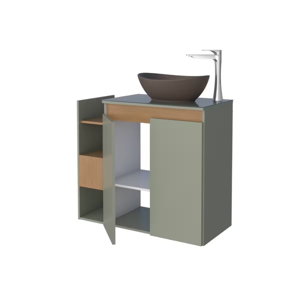 Mueble de baño suspendido Lotus Verde 80 cm con tapa de vidrio con bacha Mueble De Baño Suspendido Lotus Verde 80 Cm Con Tapa De Vidrio Con Bacha