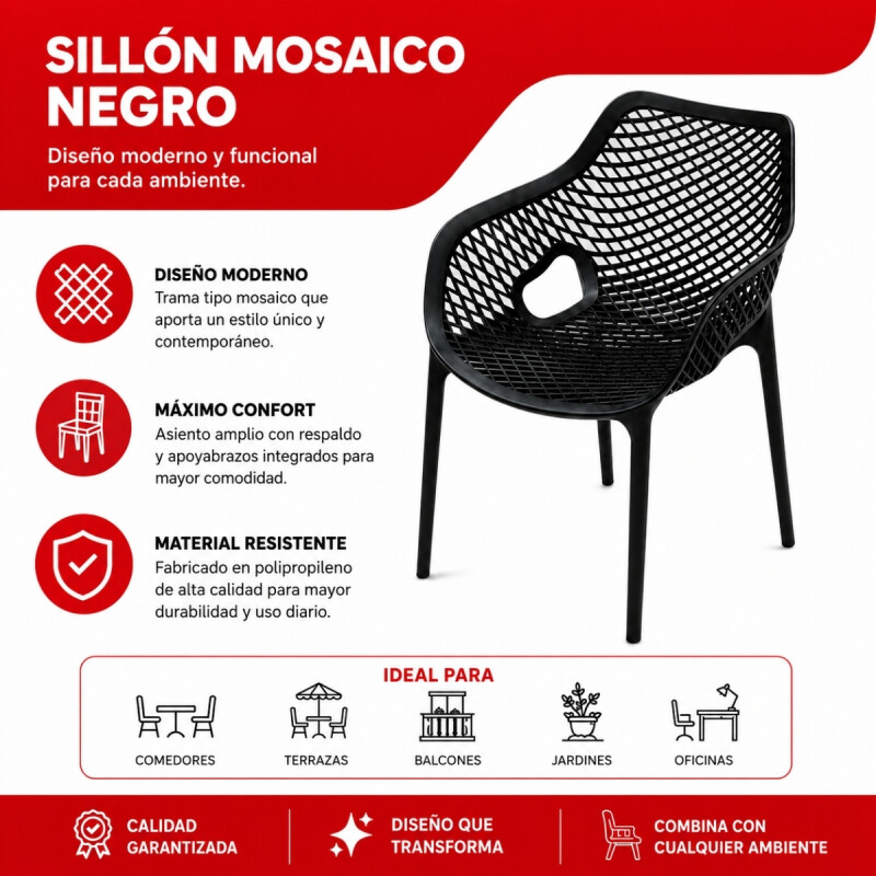 Set x4 Sillón reforzado Mosaico NEGRO