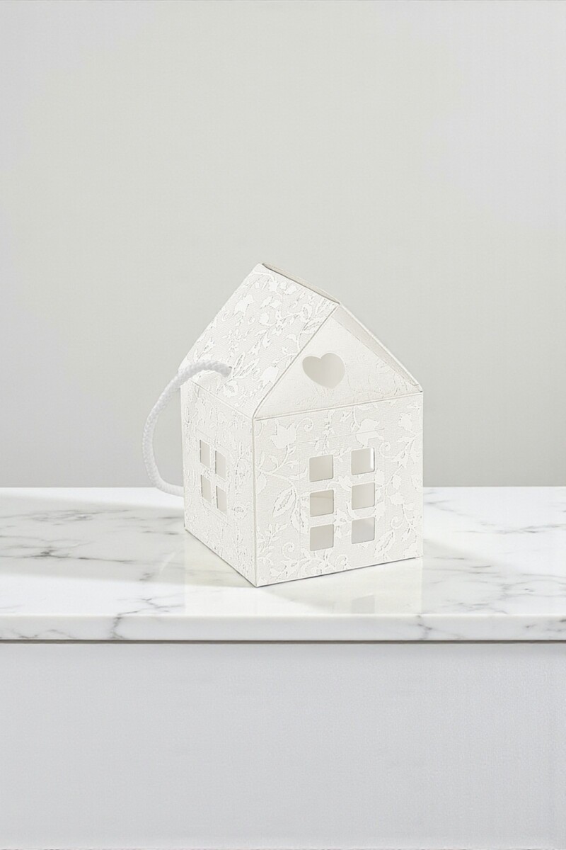 Caja casita c/cordon 10x10x9 cm. - KRAFT MARRON - BLANCO 