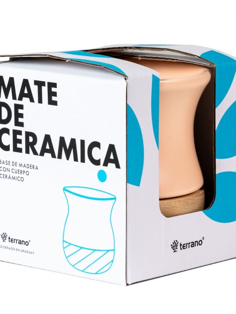 Kit Termo 1lt. Premium + Mate Cerámica base Madera Rosado