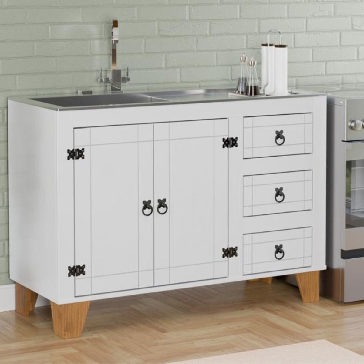 Bajo Mesada 2 Puertas 3 Cajones Linea Naturale - Blanco/Roble 