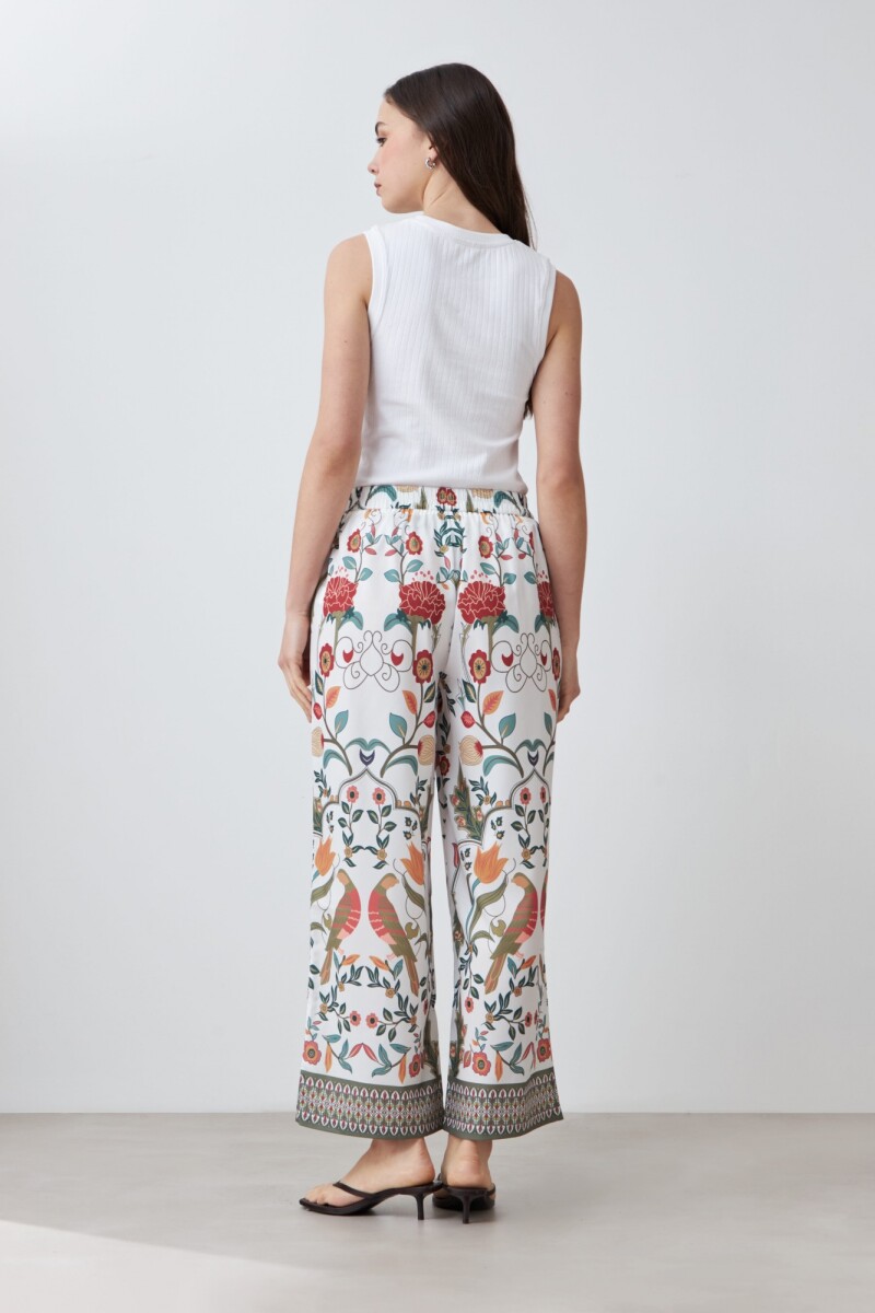 Pantalón con estampa floral verde oliva