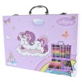Valija infantil 128 Piezas Marcadores Lápices Crayones Madera Rosa