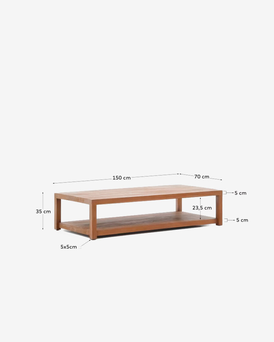 Mesa de centro Sashi de madera maciza de teca 150 x 70 cm Mesa de centro Sashi de madera maciza de teca 150 x 70 cm