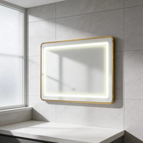 Espejo Horizontal Lumax c/marco desempañador y luz 90x70cm Dorado