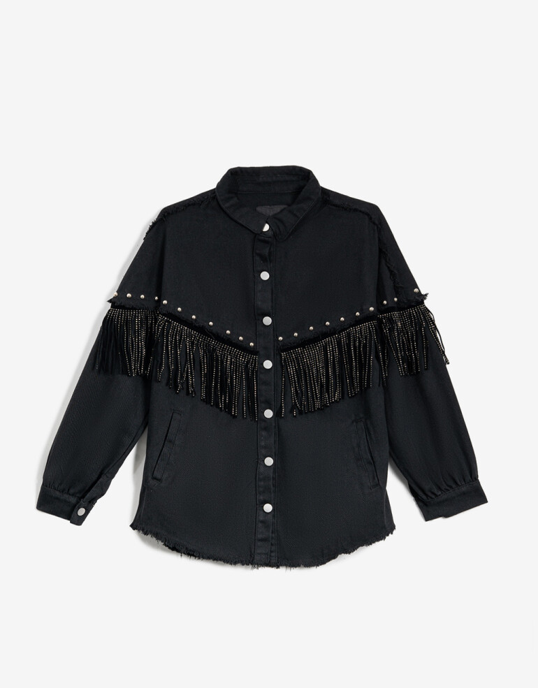 Camperas Camisaco Con Flecos - Negro