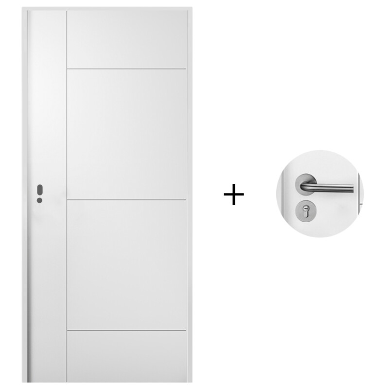 Puerta Desarmada Interior en MDF con Marco y Cerradura Lumax Blanca Lisa Diseño Ankara Herraje Plateado