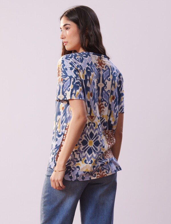 Remera Algodon Print MULTI/AZUL