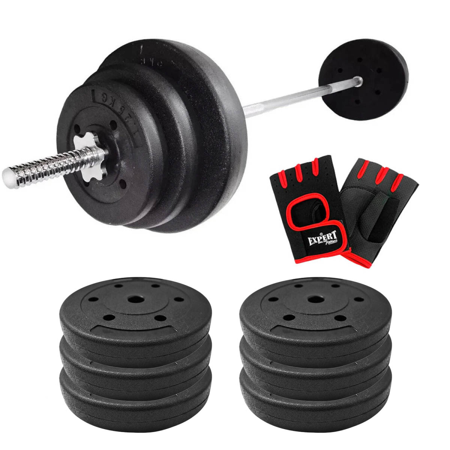 Set Barra Maciza +30kg Discos Pesas Gimnasio 6x5KG — El