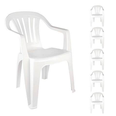 Silla Altea de plástico Mor con posabrazos, color blanco, hasta 182 kg Silla Altea De Plástico Mor Con Posabrazos, Color Blanco, Hasta 182 Kg