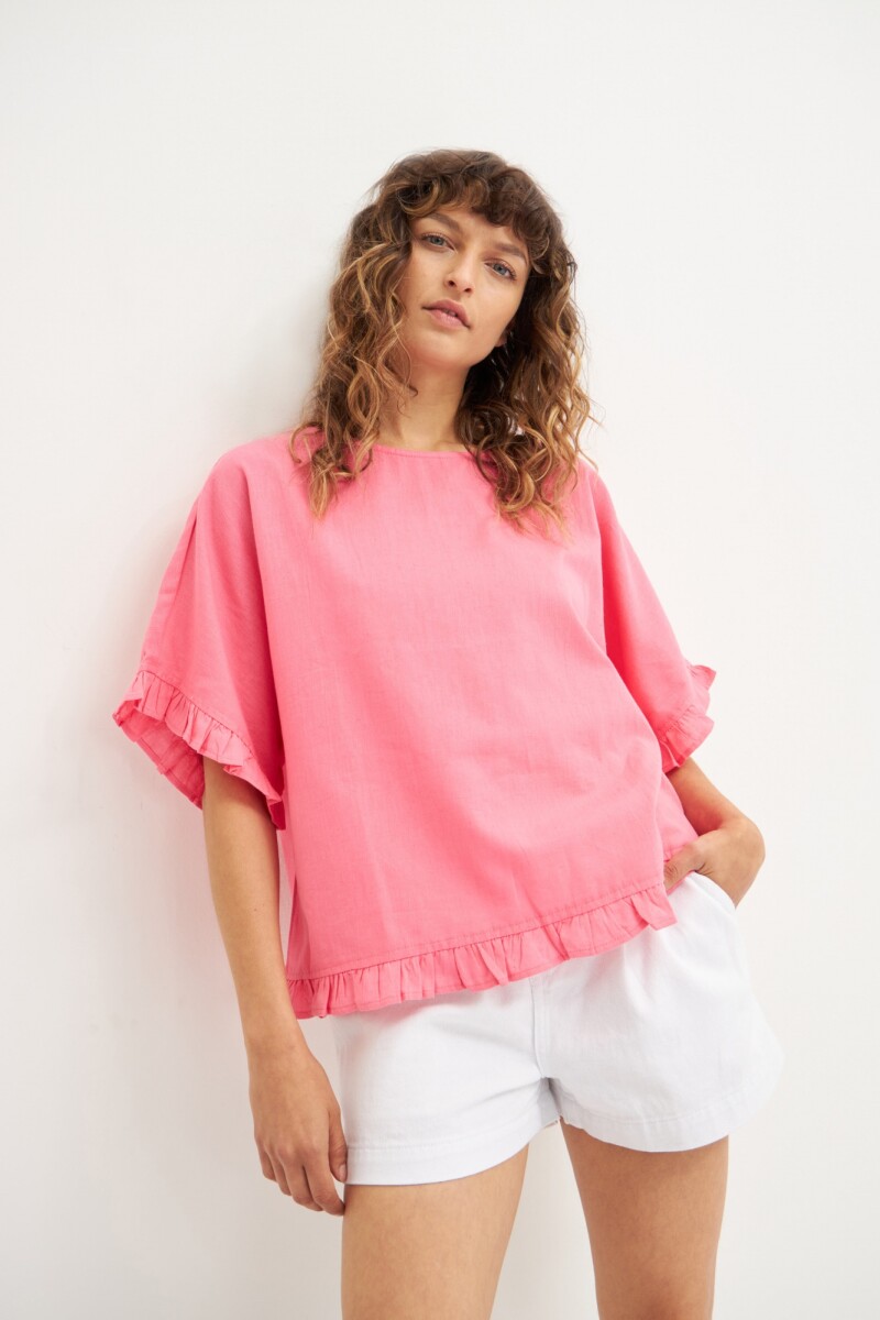 Blusa con volados rosado