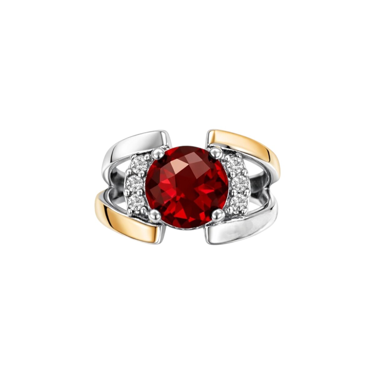 Anillo circulo - Plata y Oro- rubí y zirconias - AN5984 - conpiedra 