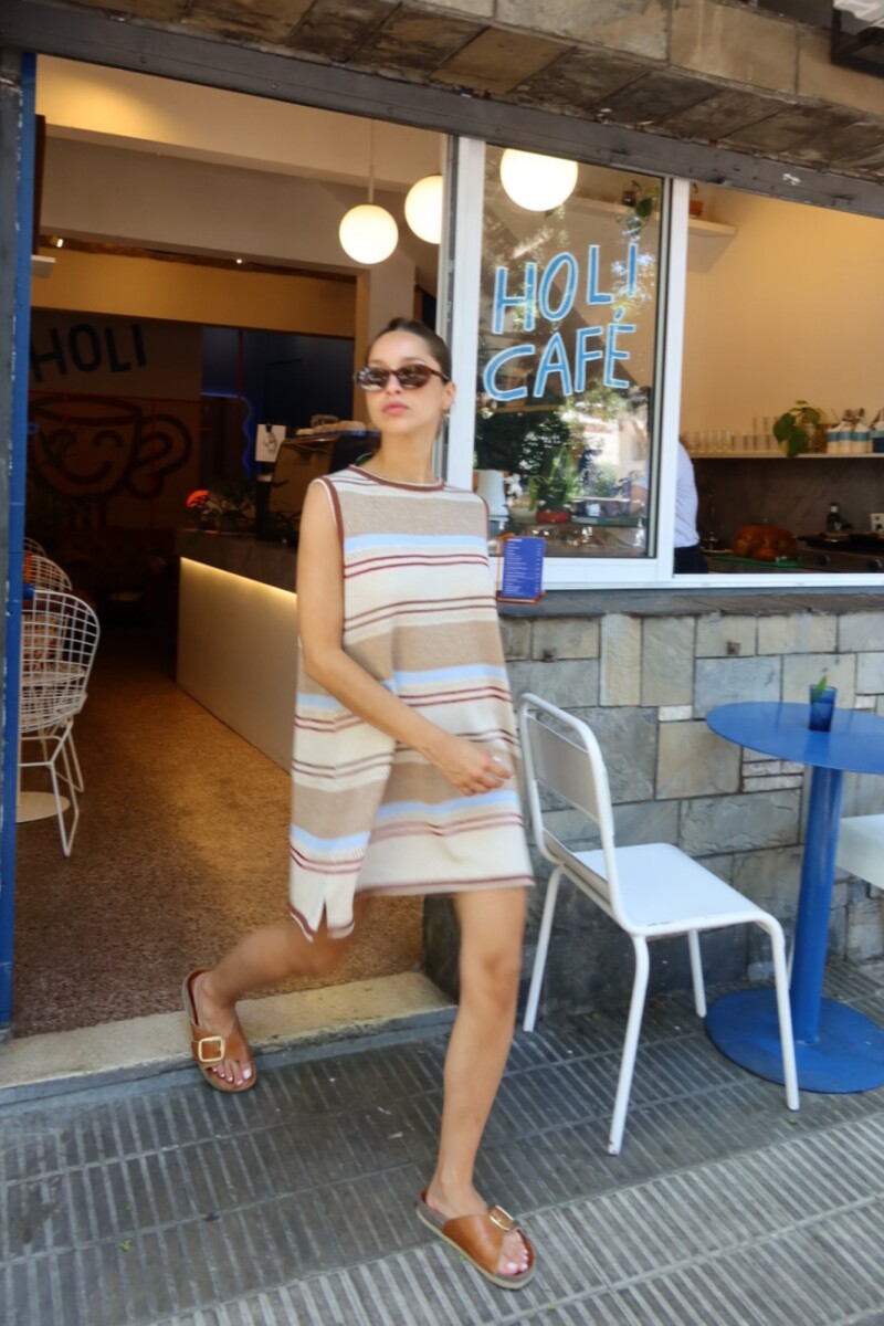 Vestido NEW BLING Rayas crudo