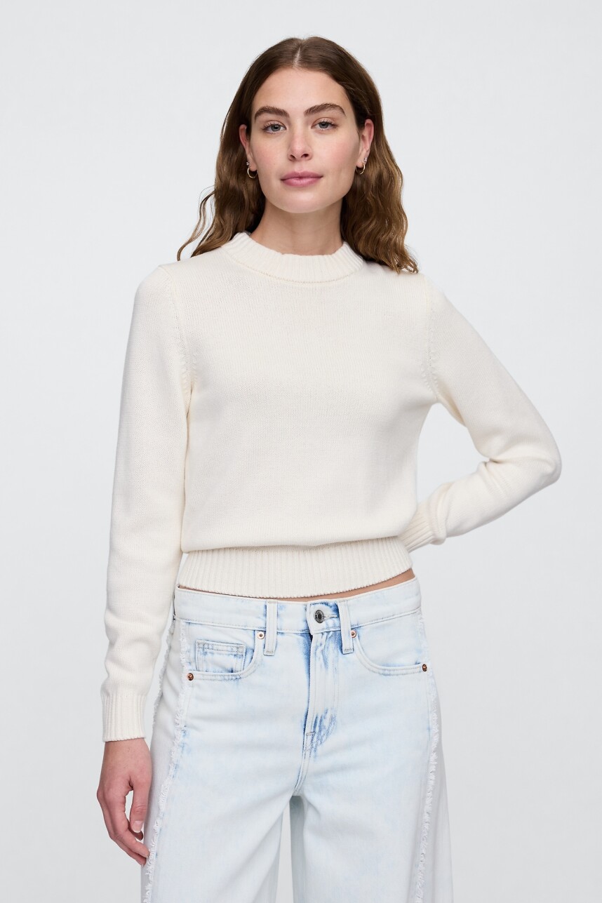 Buzo Algodòn Cuello Alto Mujer Ivory Frost