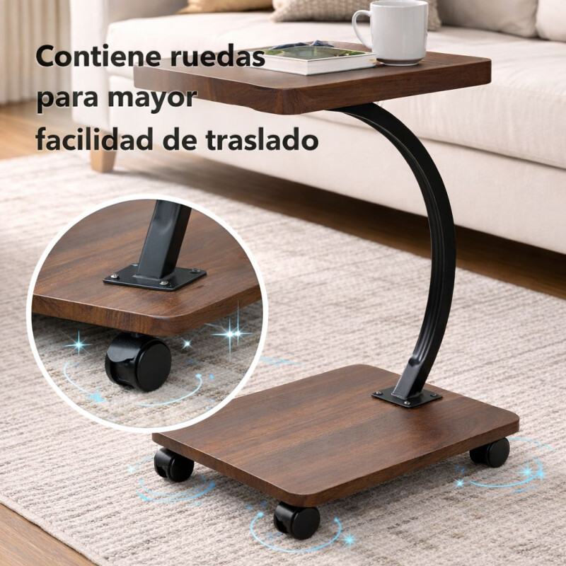 Mesa Auxiliar Lateral con Ruedas Metal y Madera Mesa Auxiliar Lateral con Ruedas Metal y Madera