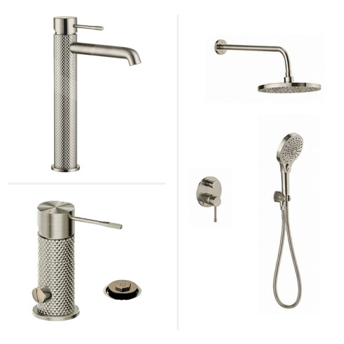 JUEGO DE GRIFERIA SIGNATURE BRUSHED NICKEL LAVATORIO ALTO GRIS-BRUSHED NICKEL