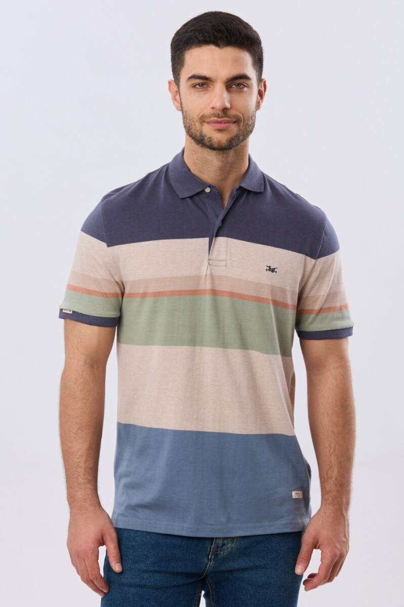 REMERA POLO RAYADA JERSEY - Azul 