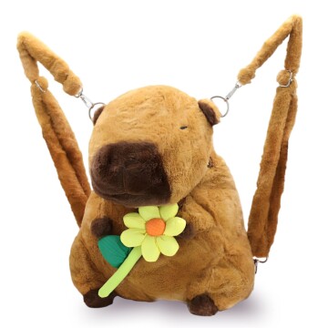 Mochila Infantil Capibara Peluche con Cierre y Flor Amarilla Diseño Capibara Flor Amarilla