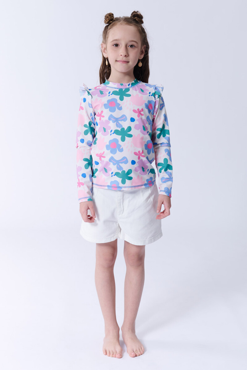 Remera manga larga uv estampa flores Flores Blanca
