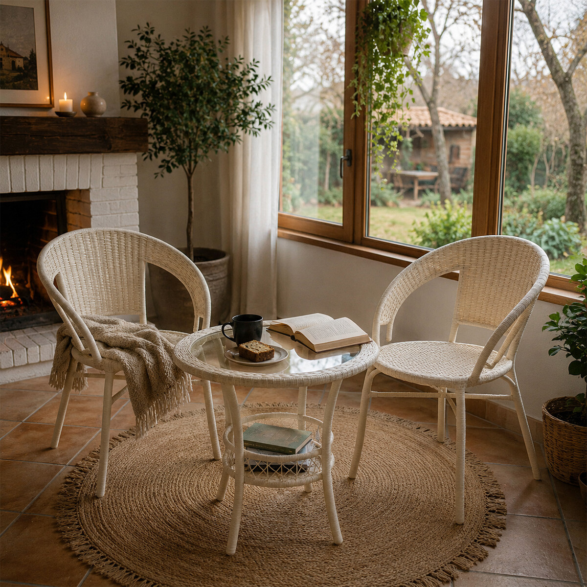 Juego de Mesa y 2 Sillas Para Jardin - Blanco 