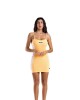 Vestido corto amarillo ajustado con detalles en blanco U