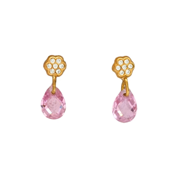 Caravanas Flor y Lagrima Zirconia rosa - Oro bajo - Zirconias rosa y blanca - CA8163 conpiedra