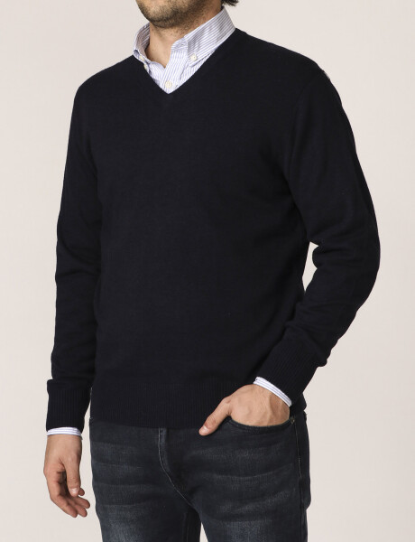 470318 SWEATER V HARRINGTON LABEL Azul Oscuro